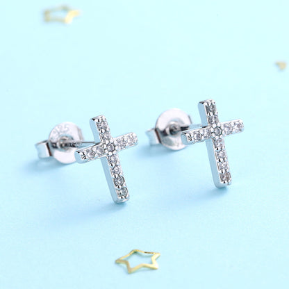 Swarovski Crystal Sterling Silver Cross Stud Earrings - RUN THE STREETS COLLABORATIVE