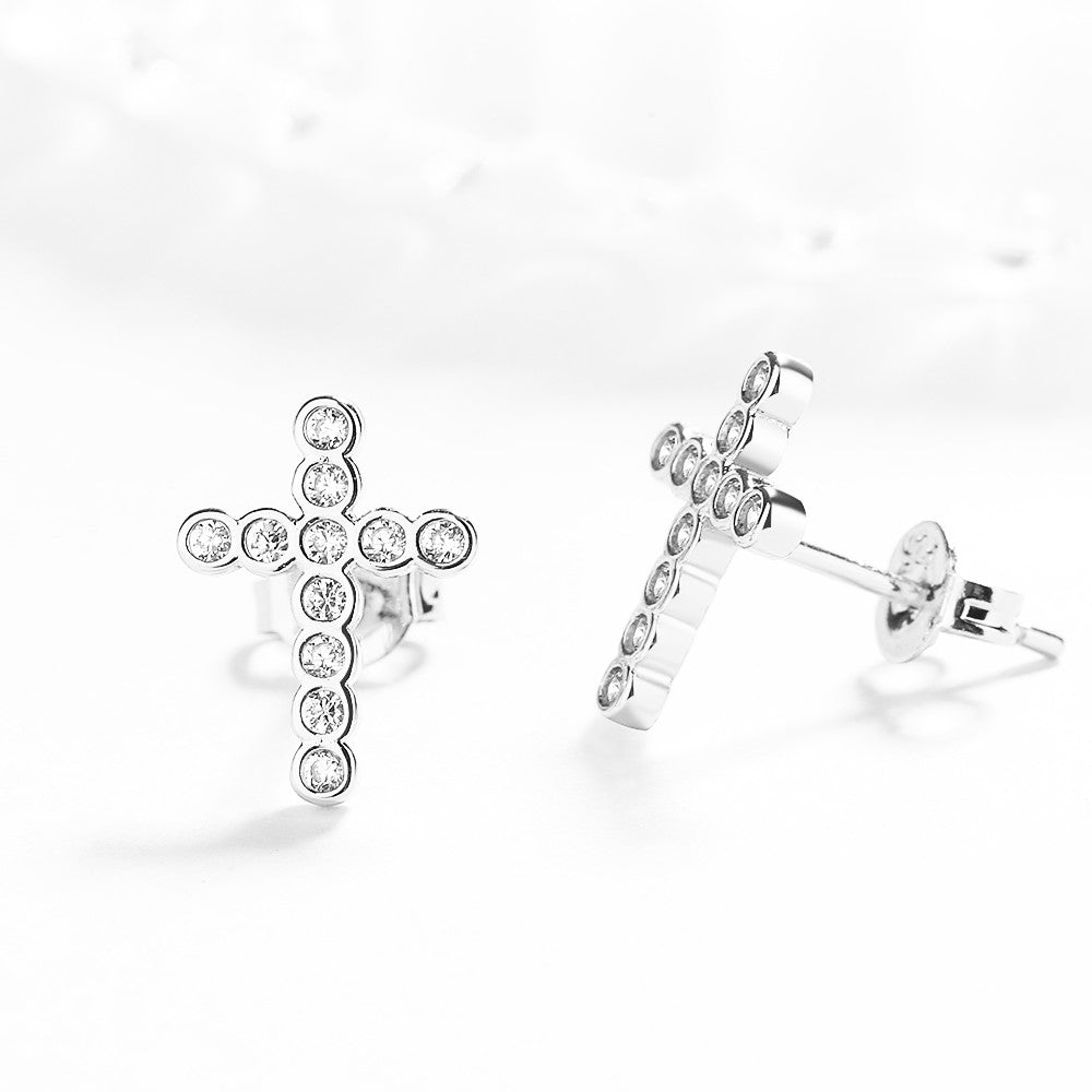 Sterling Silver Dainty Cross Earrings With Swarovski Crystals - RUN THE STREETS COLLABORATIVE