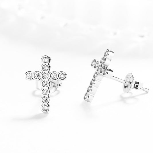 Sterling Silver Dainty Cross Earrings With Swarovski Crystals - RUN THE STREETS COLLABORATIVE