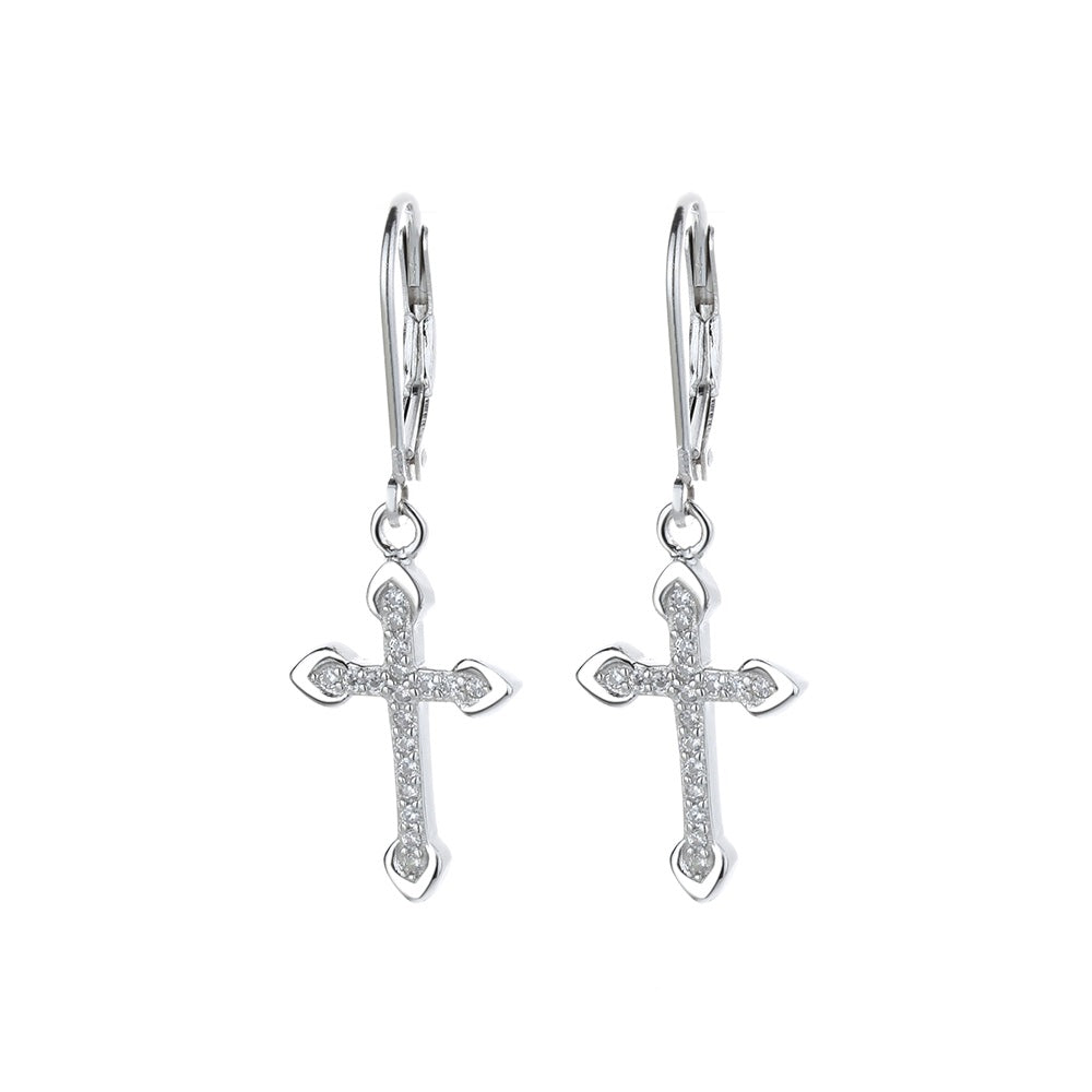 Sterling Silver Leverback Cross Earrings with crystals from Swarovski - RUN THE STREETS COLLABORATIVE