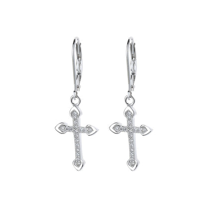 Sterling Silver Leverback Cross Earrings with crystals from Swarovski - RUN THE STREETS COLLABORATIVE