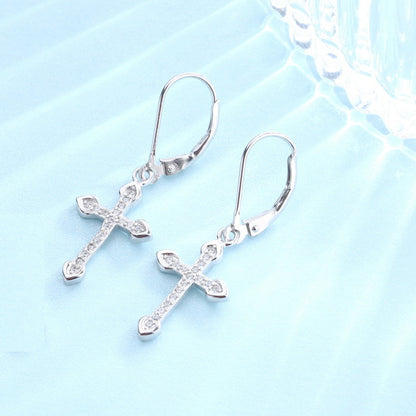 Sterling Silver Leverback Cross Earrings with crystals from Swarovski - RUN THE STREETS COLLABORATIVE