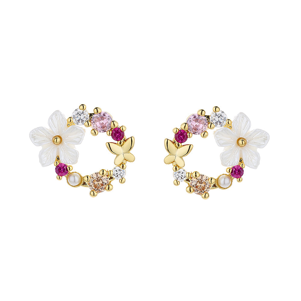 Sterling Silver Opal & Resin Open Flower earring with Swarovski - RUN THE STREETS COLLABORATIVE