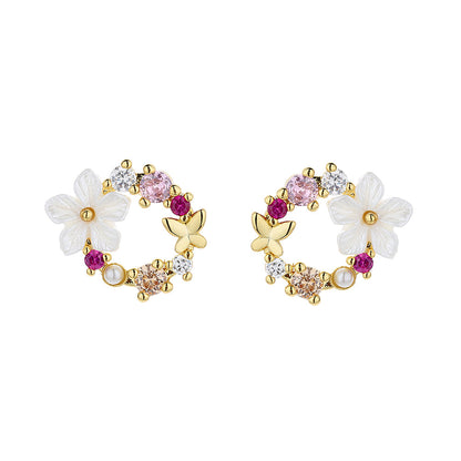 Sterling Silver Opal & Resin Open Flower earring with Swarovski - RUN THE STREETS COLLABORATIVE