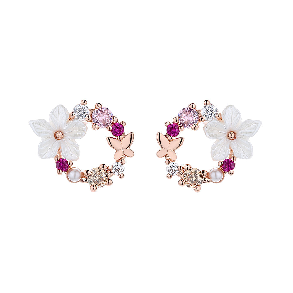 Sterling Silver Opal & Resin Open Flower earring with Swarovski - RUN THE STREETS COLLABORATIVE