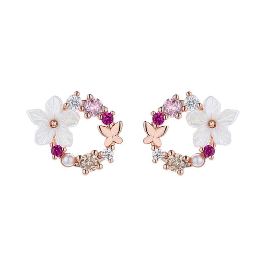 Sterling Silver Opal & Resin Open Flower earring with Swarovski - RUN THE STREETS COLLABORATIVE