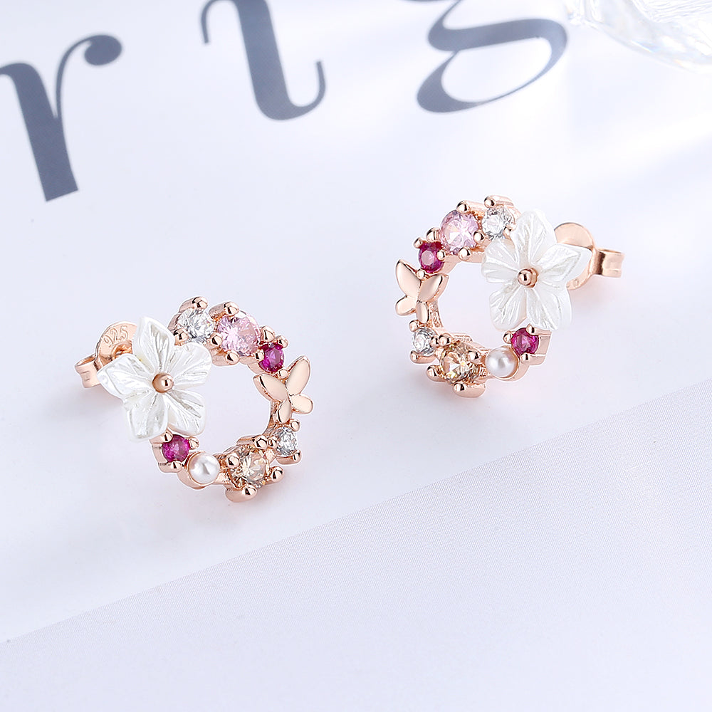 Sterling Silver Opal & Resin Open Flower earring with Swarovski - RUN THE STREETS COLLABORATIVE