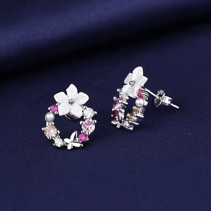 Sterling Silver Opal & Resin Open Flower earring with Swarovski - RUN THE STREETS COLLABORATIVE