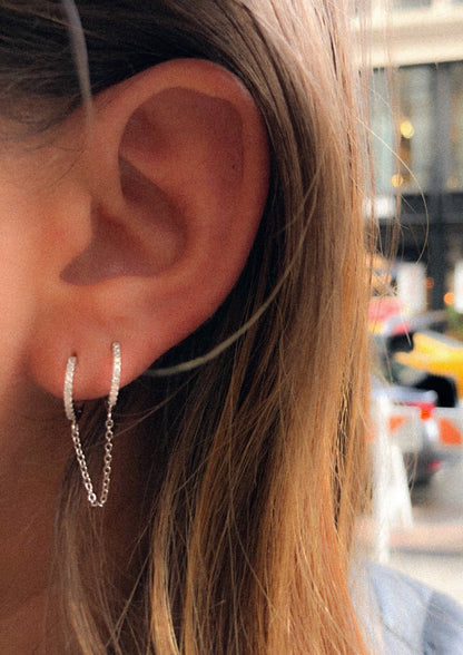 Sterling Silver Double Huggie Chain Earrings with Swarovski Crystals - RUN THE STREETS COLLABORATIVE