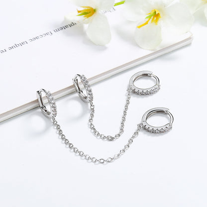 Sterling Silver Double Huggie Chain Earrings with Swarovski Crystals - RUN THE STREETS COLLABORATIVE