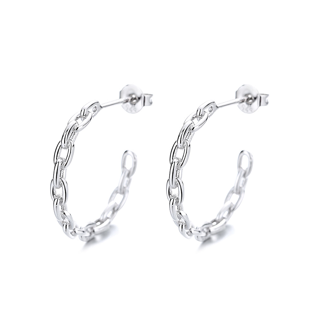 Paper Clip Hoop Earrings in 18K White Gold - RUN THE STREETS COLLABORATIVE