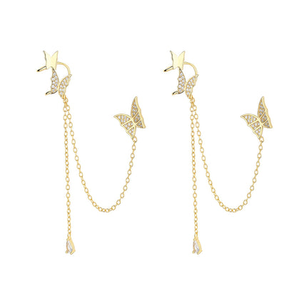 14K Gold Butterfly Cuff & Climber Drop Earrings with Genuine Crystals - RUN THE STREETS COLLABORATIVE