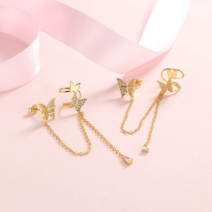 14K Gold Butterfly Cuff & Climber Drop Earrings with Genuine Crystals - RUN THE STREETS COLLABORATIVE