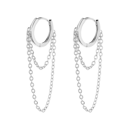 14k Gold Plated Huggie Hoop Double Chain Earring - RUN THE STREETS COLLABORATIVE