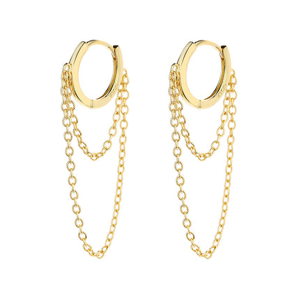 14k Gold Plated Huggie Hoop Double Chain Earring - RUN THE STREETS COLLABORATIVE
