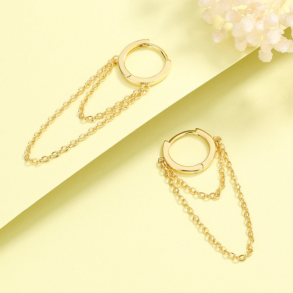 14k Gold Plated Huggie Hoop Double Chain Earring - RUN THE STREETS COLLABORATIVE