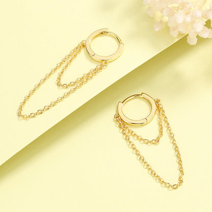 14k Gold Plated Huggie Hoop Double Chain Earring - RUN THE STREETS COLLABORATIVE