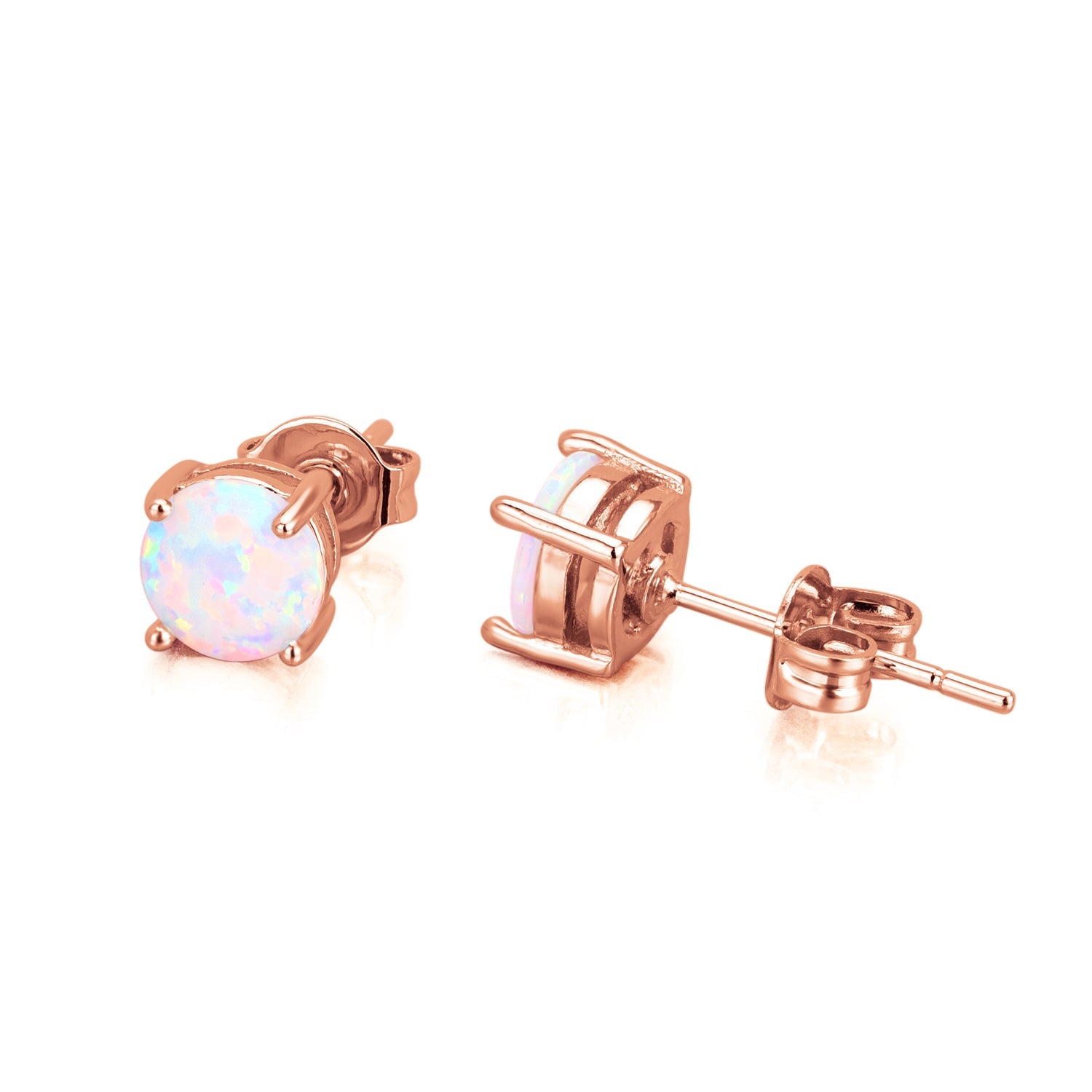 18K Rose over Sterling White Fiery Opal Stud Earring - RUN THE STREETS COLLABORATIVE