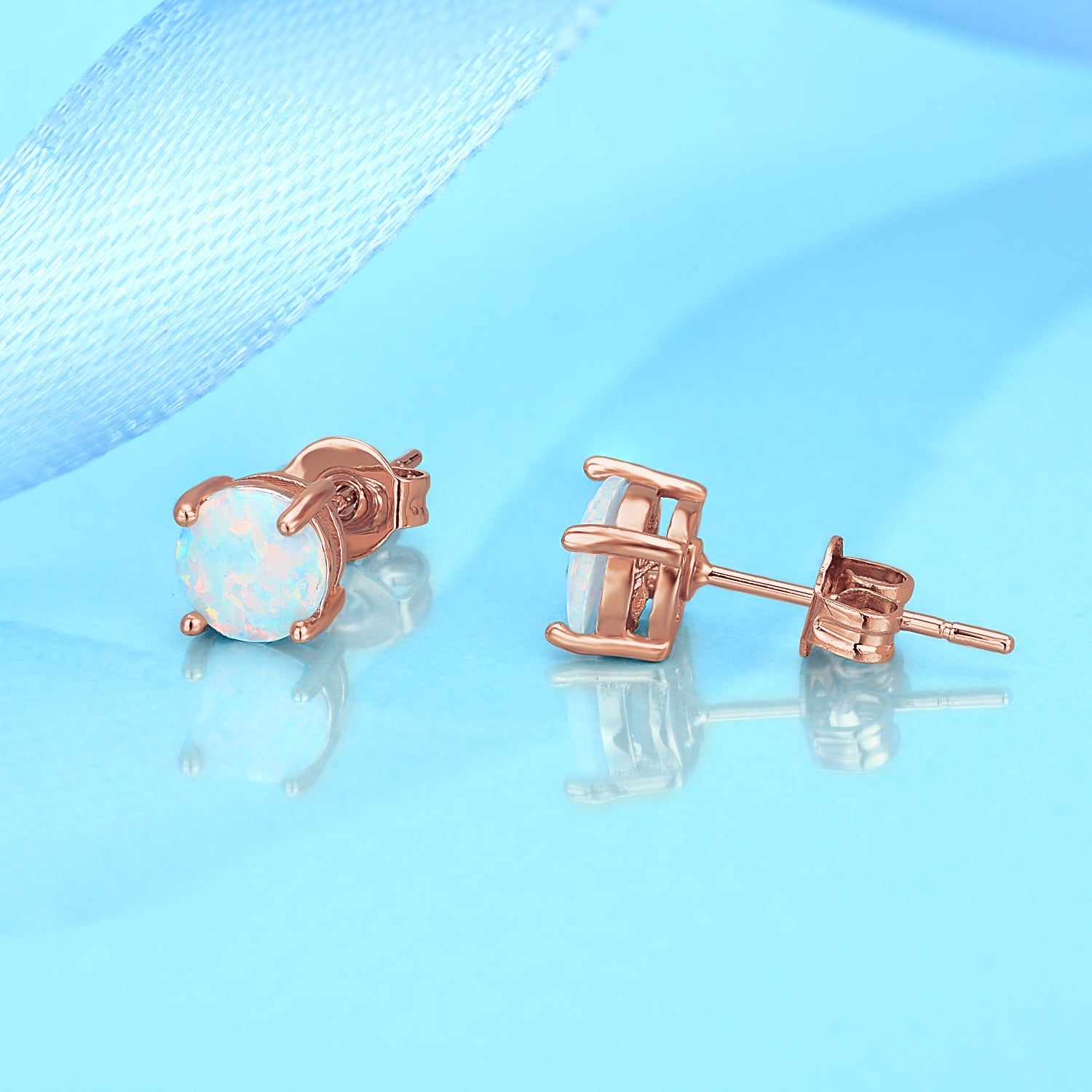 18K Rose over Sterling White Fiery Opal Stud Earring - RUN THE STREETS COLLABORATIVE