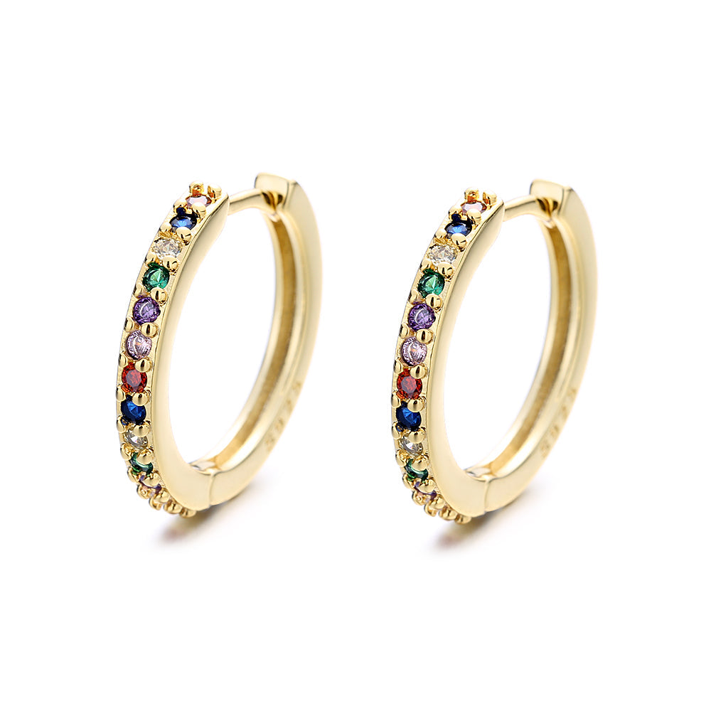 Sterling Silver Multi-Color Huggie Hoop Earring with Swarovski crystal - RUN THE STREETS COLLABORATIVE