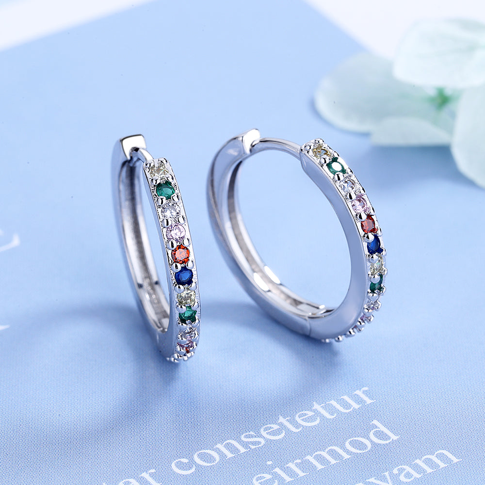 Sterling Silver Multi-Color Huggie Hoop Earring with Swarovski crystal - RUN THE STREETS COLLABORATIVE