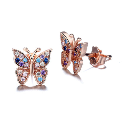 Sterling Silver Multi-Colored Swarvoski Crystal Butterfly Earring - RUN THE STREETS COLLABORATIVE