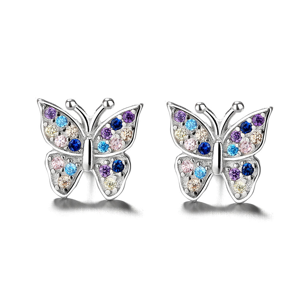 Sterling Silver Multi-Colored Swarvoski Crystal Butterfly Earring - RUN THE STREETS COLLABORATIVE