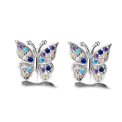 Sterling Silver Multi-Colored Swarvoski Crystal Butterfly Earring - RUN THE STREETS COLLABORATIVE