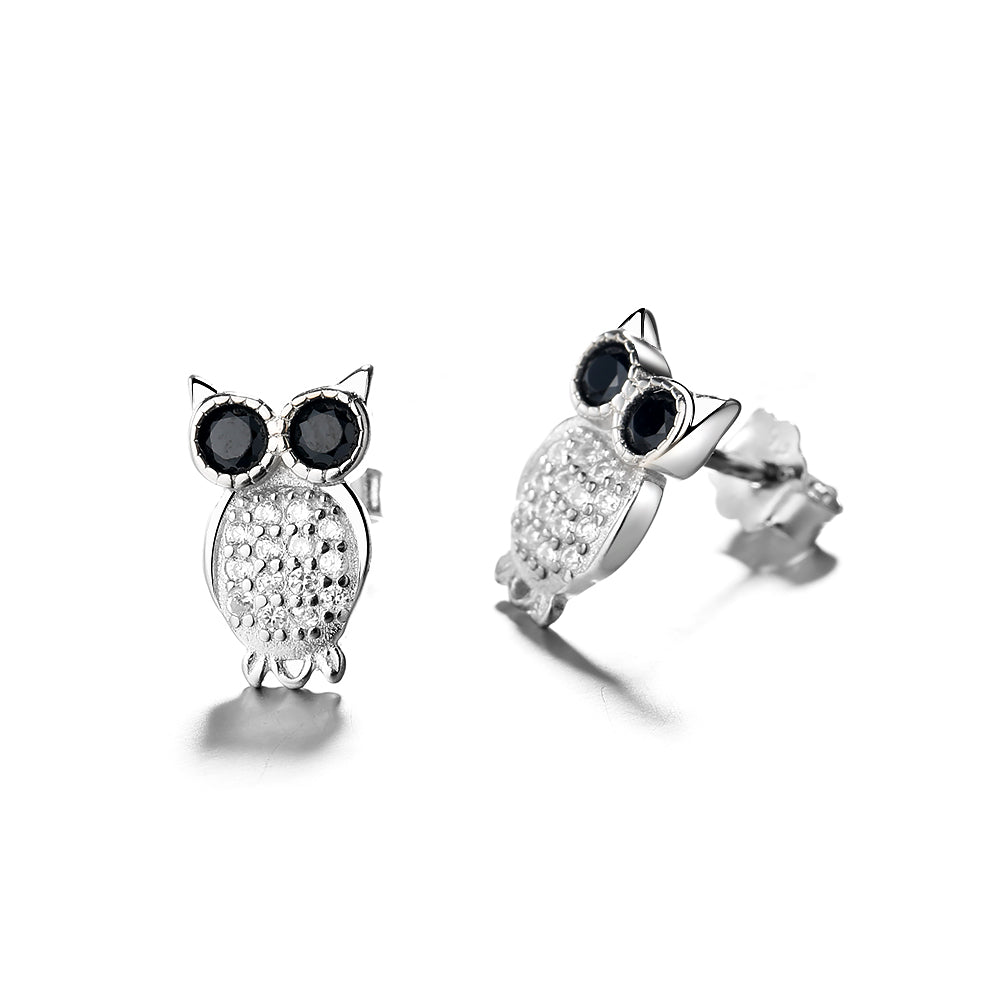 Sterling Silver Owl Studs with crystals from Swarovski - RUN THE STREETS COLLABORATIVE