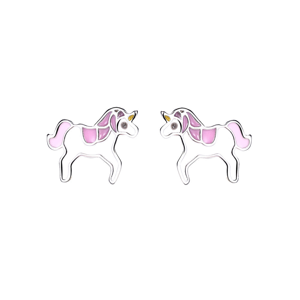 Sterling Silver Pink and White Unicorn Stud Earrings - RUN THE STREETS COLLABORATIVE