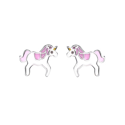 Sterling Silver Pink and White Unicorn Stud Earrings - RUN THE STREETS COLLABORATIVE