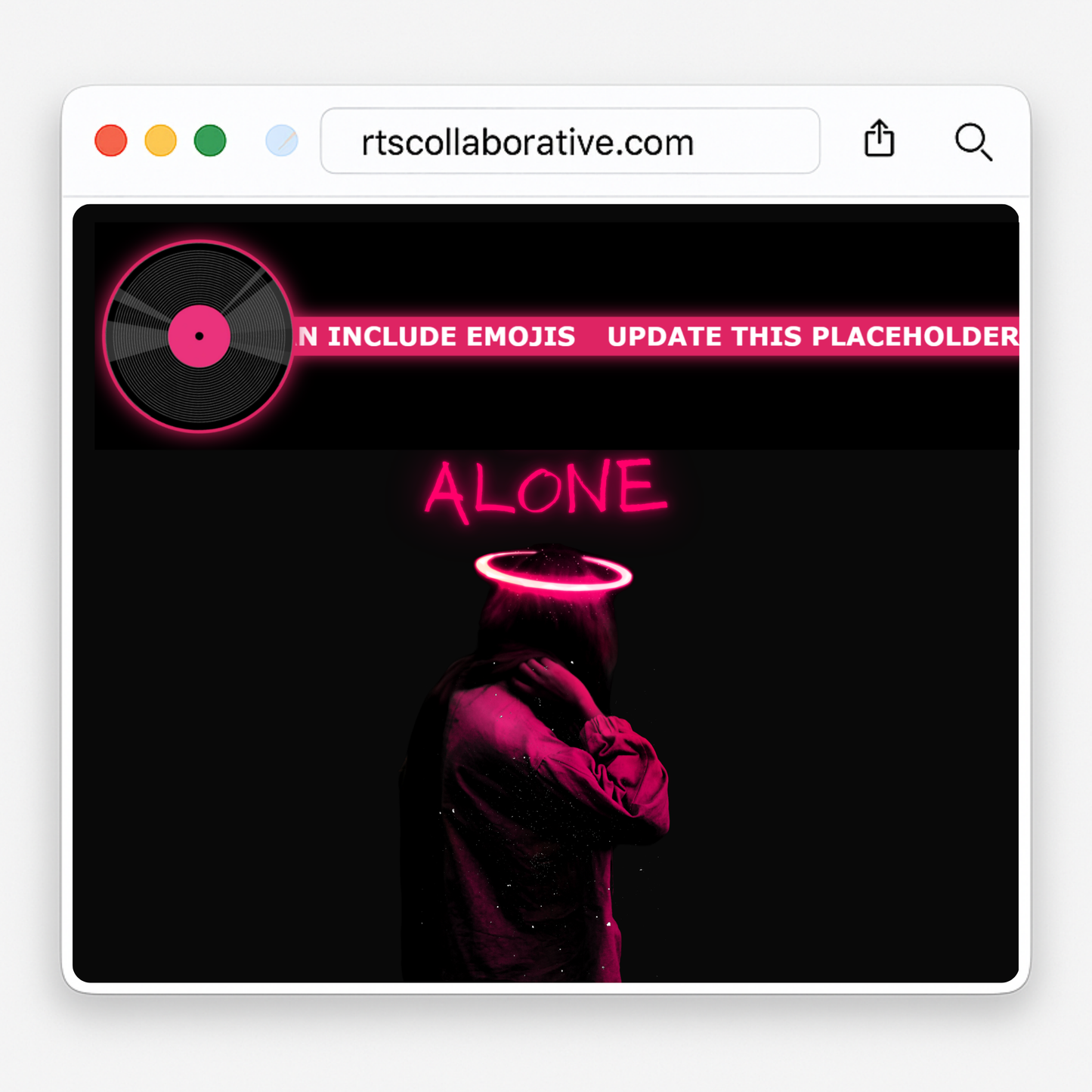 Neon Pink Glowing Spinning Disc Scrolling Text Banner