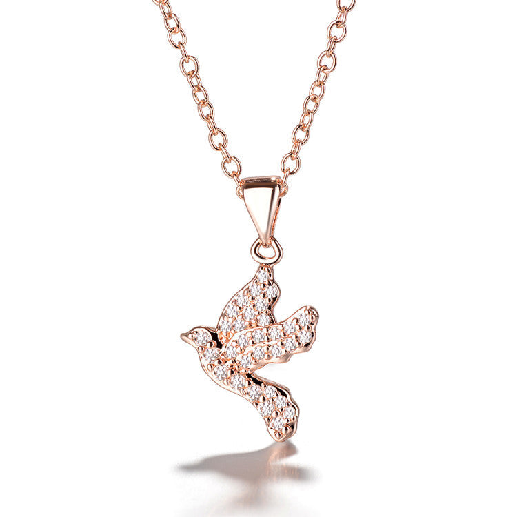 18k White Gold Over Sterling Silver Flying Dove Pendant Necklace - RUN THE STREETS COLLABORATIVE