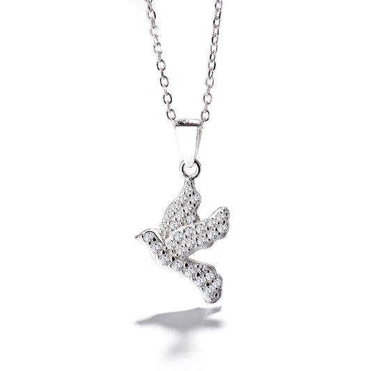 18k White Gold Over Sterling Silver Flying Dove Pendant Necklace - RUN THE STREETS COLLABORATIVE