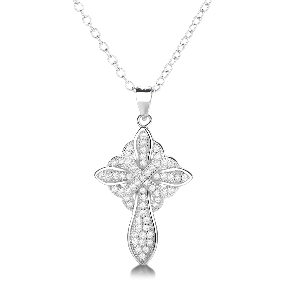 Sterling Silver Studded Cross Pendant Necklace - RUN THE STREETS COLLABORATIVE