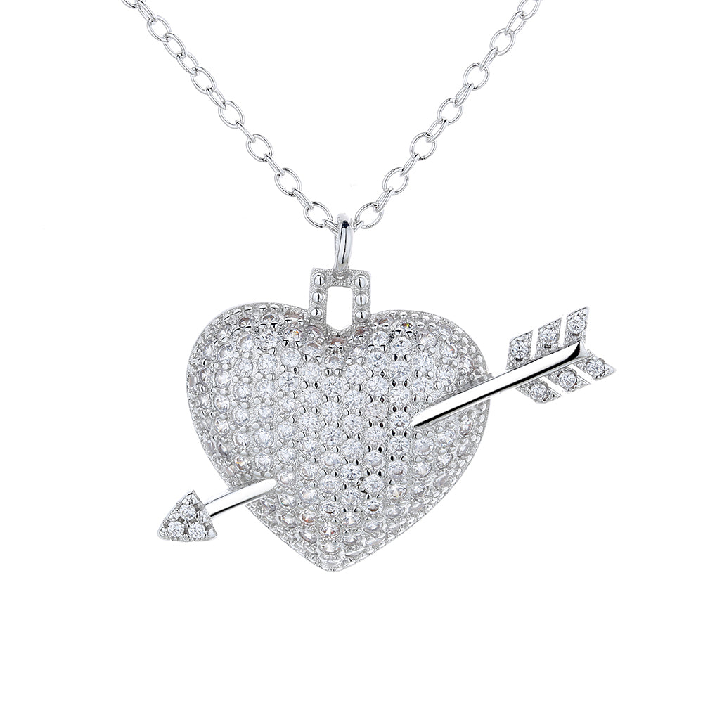 18K White Gold Plated Shot through the Heart with Crystals - RUN THE STREETS COLLABORATIVE