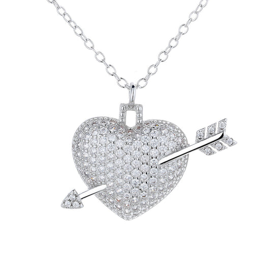 18K White Gold Plated Shot through the Heart with Crystals - RUN THE STREETS COLLABORATIVE