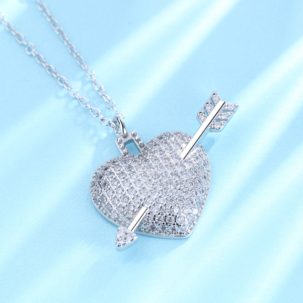 18K White Gold Plated Shot through the Heart with Crystals - RUN THE STREETS COLLABORATIVE