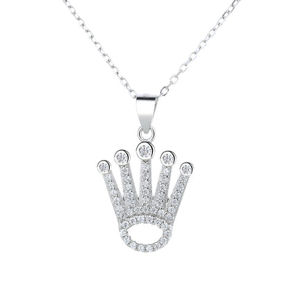 Sterling Silver Crown Pendant Necklace with Swarovski Crystals - RUN THE STREETS COLLABORATIVE
