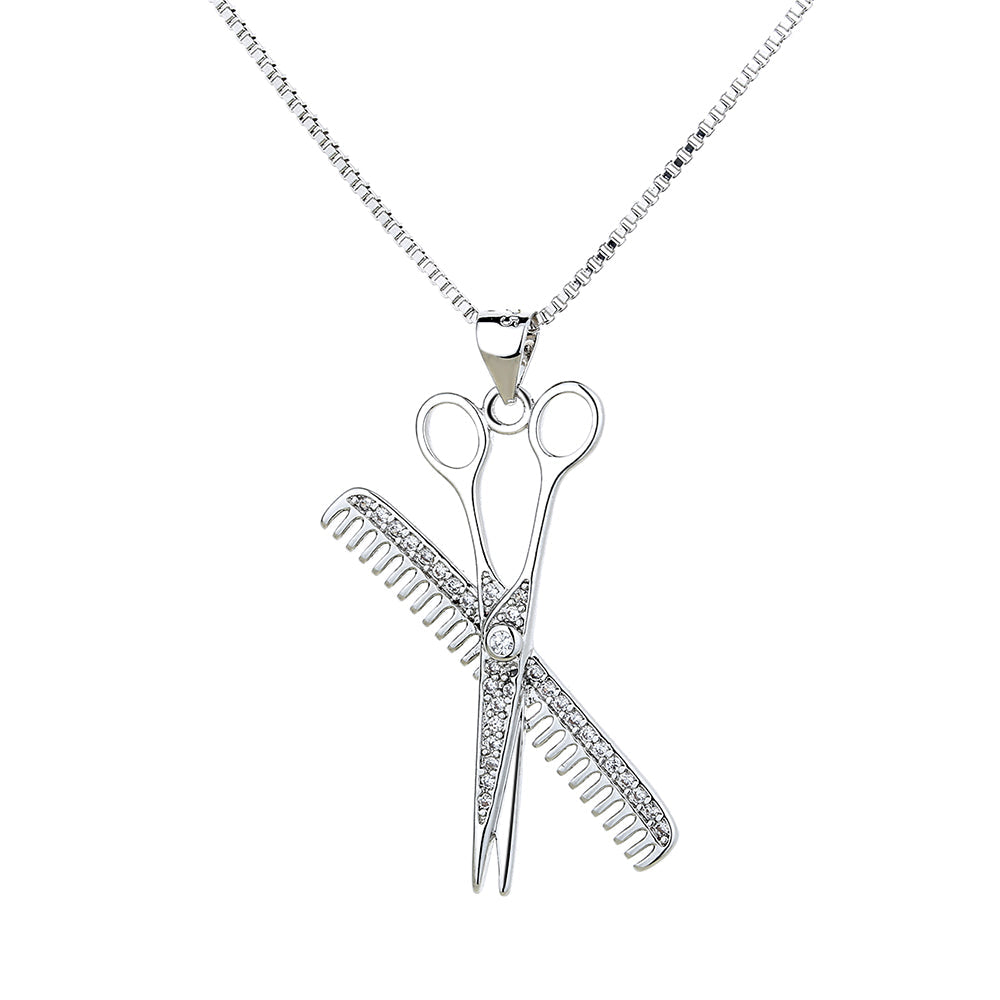 Sterling Silver Hair Stylist Necklace with Swarovski Crystals - RUN THE STREETS COLLABORATIVE
