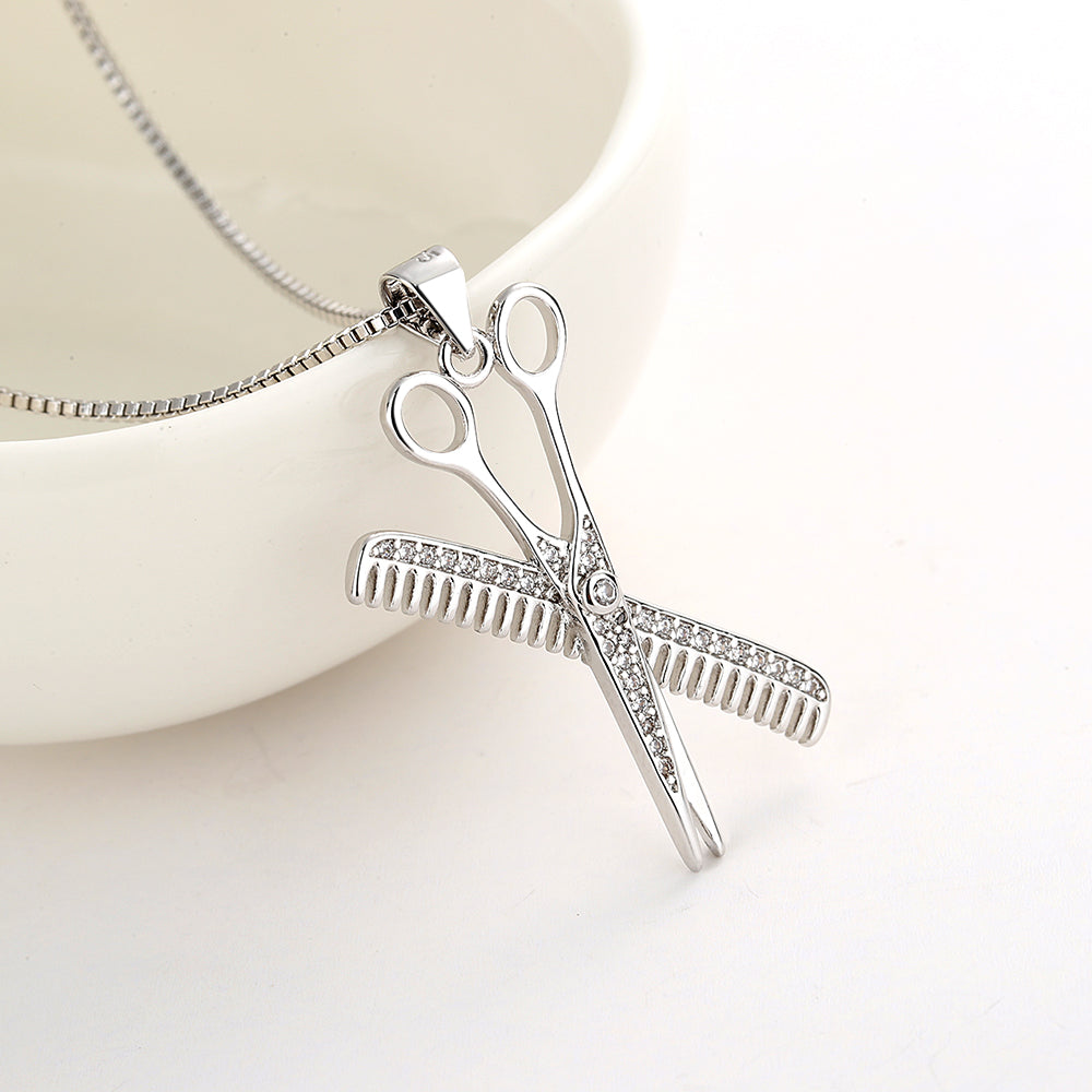 Sterling Silver Hair Stylist Necklace with Swarovski Crystals - RUN THE STREETS COLLABORATIVE