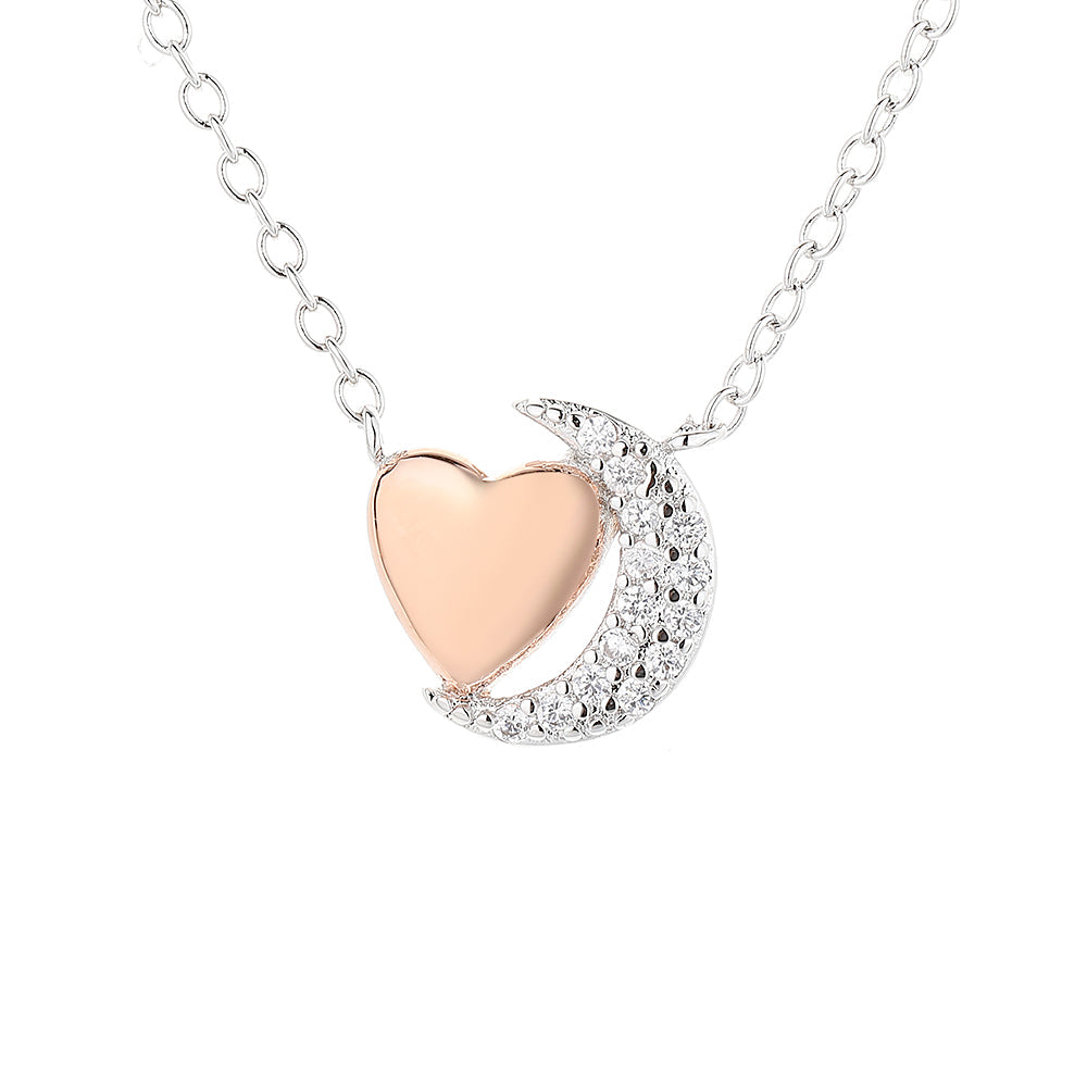 Two Tone and 18K Rose Gold Heart and Moon with Crystals - RUN THE STREETS COLLABORATIVE