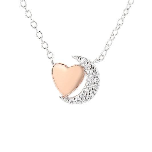 Two Tone and 18K Rose Gold Heart and Moon with Crystals - RUN THE STREETS COLLABORATIVE
