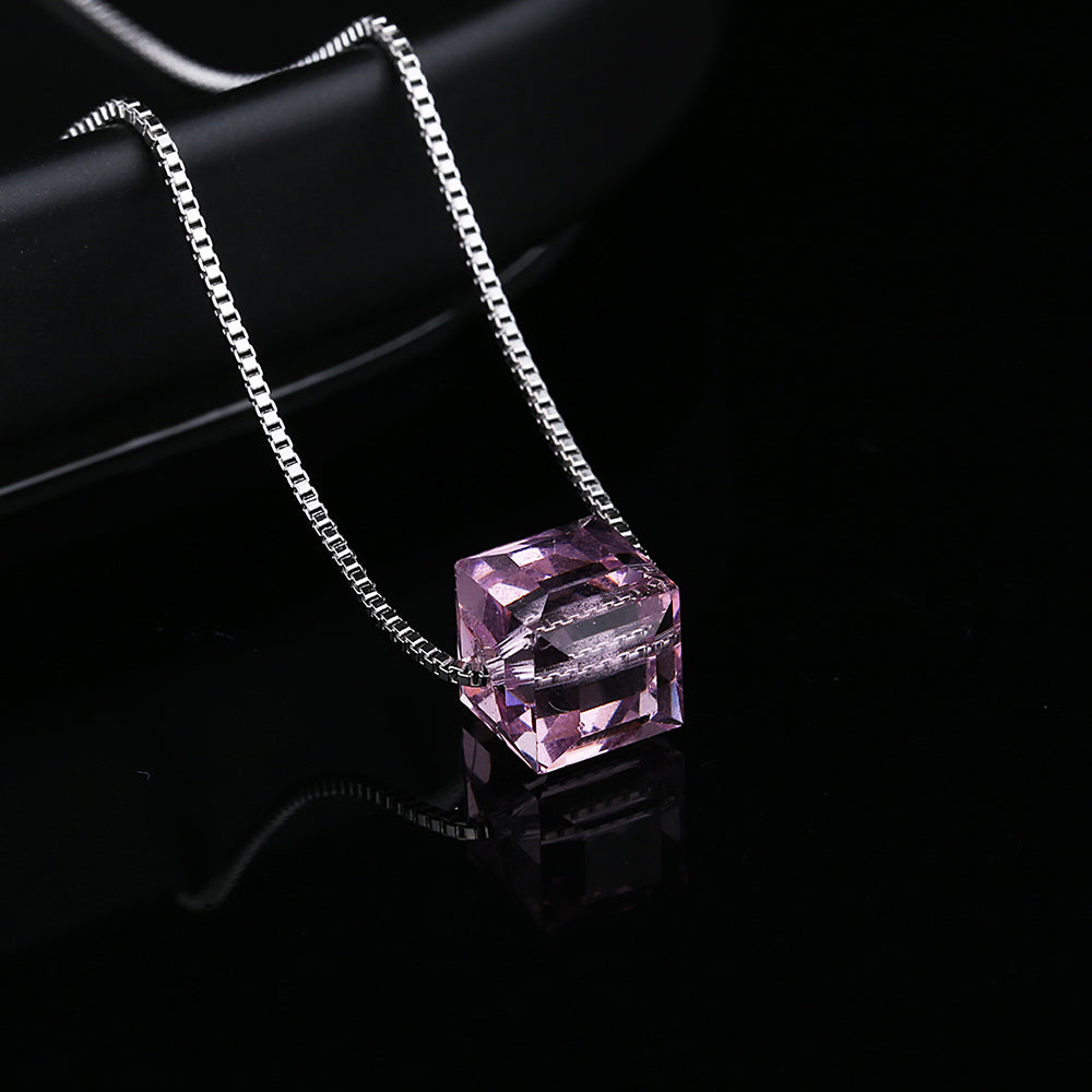 Sterling Silver Cube Pendant Necklace With Swarovski Crystals - RUN THE STREETS COLLABORATIVE