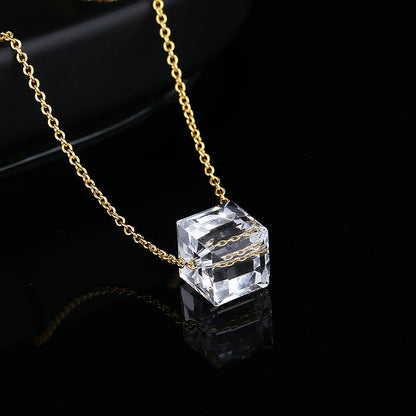 Sterling Silver Cube Pendant Necklace With Swarovski Crystals - RUN THE STREETS COLLABORATIVE