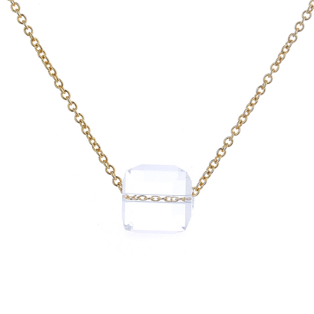 Sterling Silver Cube Pendant Necklace With Swarovski Crystals - RUN THE STREETS COLLABORATIVE