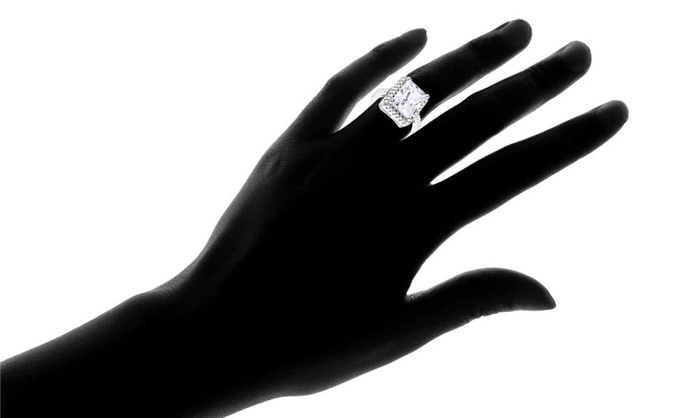 Halo Engagement Ring with Crystals in 18K White Gold - RUN THE STREETS COLLABORATIVE