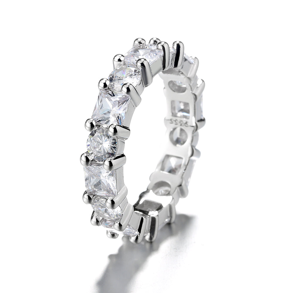 Sterling Silver Round & Square Eternity Ring With Swarovski - RUN THE STREETS COLLABORATIVE