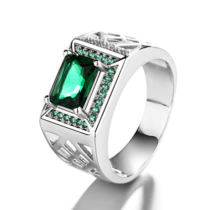 Silver-Tone Emerald & Baguette-Cut Ring - RUN THE STREETS COLLABORATIVE