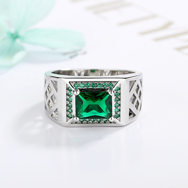 Silver-Tone Emerald & Baguette-Cut Ring - RUN THE STREETS COLLABORATIVE